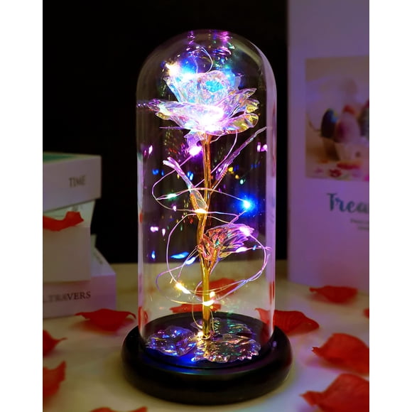 Regalos de cumpleaños Coloridos Arcoíris Galaxy Crystal Rose en vidrio