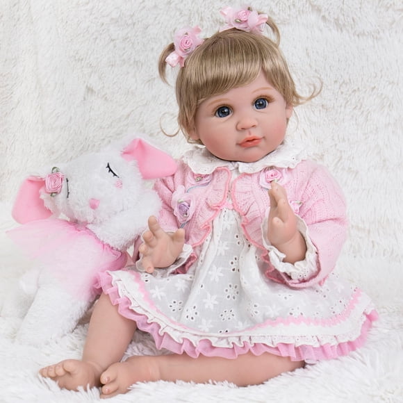 Muñeca Aori realista de la vida real para niña de 22 pulgadas con conejito 3+
