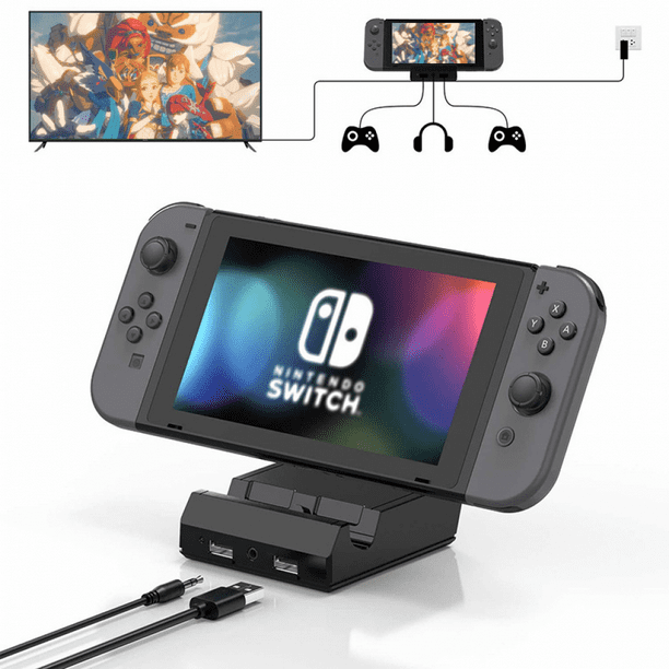 Estación de acoplamiento profesional compatible con Nintendo Switch con salida HDMI 4K a 60 Hz, concentrador USB de 3 puertos, adaptador Ethernet y carga PD de 65 W - Diseño compacto-Negro
