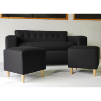 Muebles New - Sofa Tres Cuerpos Mas Dos Puff Negro Lino