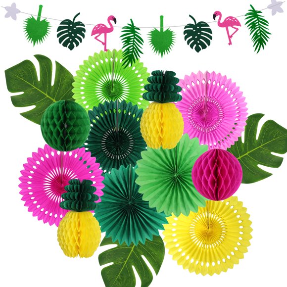 Decoraciones para fiestas zilue, flamencos hawaianos, hojas de palma, Luau