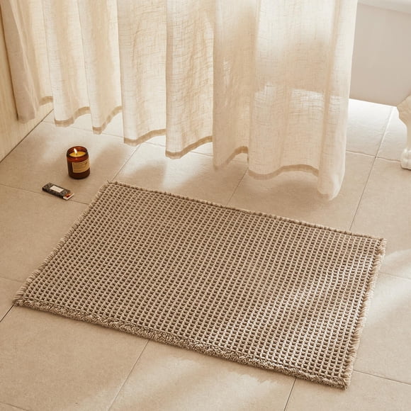 Alfombra de baño TYUU estilo gofre beige 91 × 61 cm antideslizante