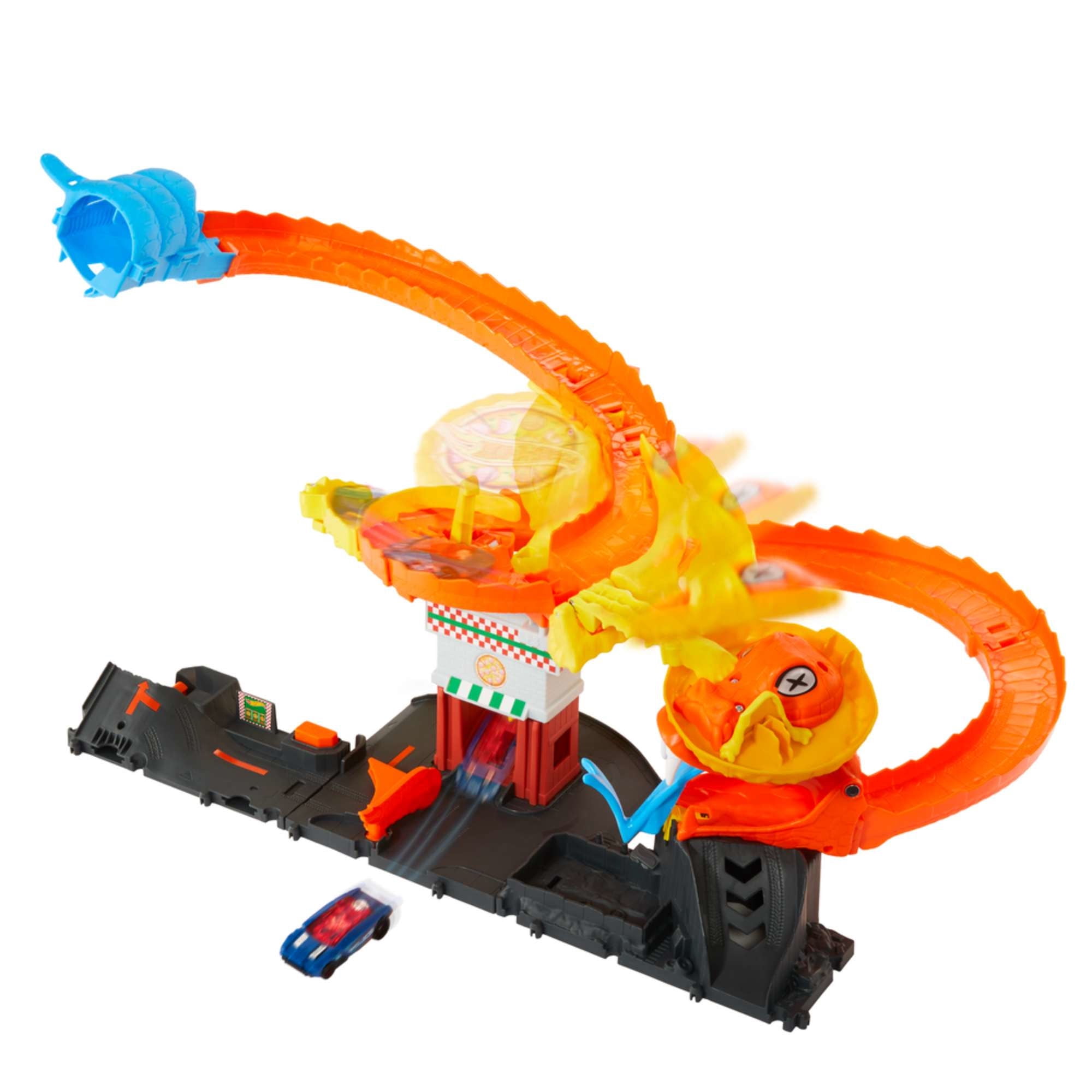 Pista de Carrera Hot Wheels City Pista de Juguete Ataque de Cobra vs Pizzería