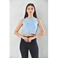 Home Fashion - Polera Mujer Crop Azul Cuello Alto Talla S