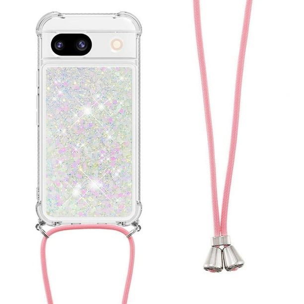 Funda FOXDOCK para Google Pixel 8A con Cuerda Ajustable, Brillo Líquido, Protección Antigolpes y Lente – Ideal para Regalo