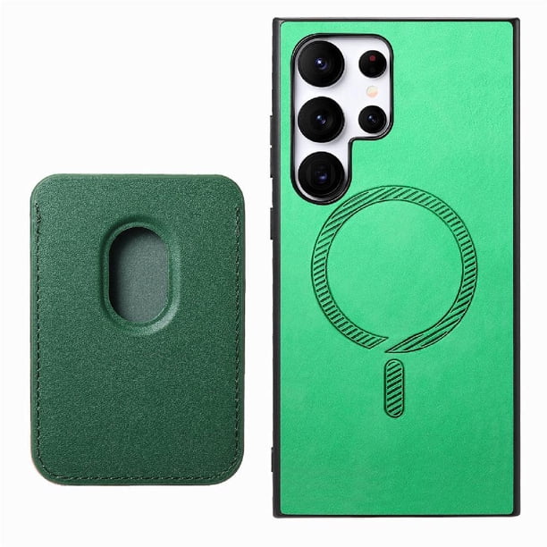 Funda de Cuero Magnética con Tarjetero para Samsung Galaxy S24 Ultra Cubierta Delgada Verde