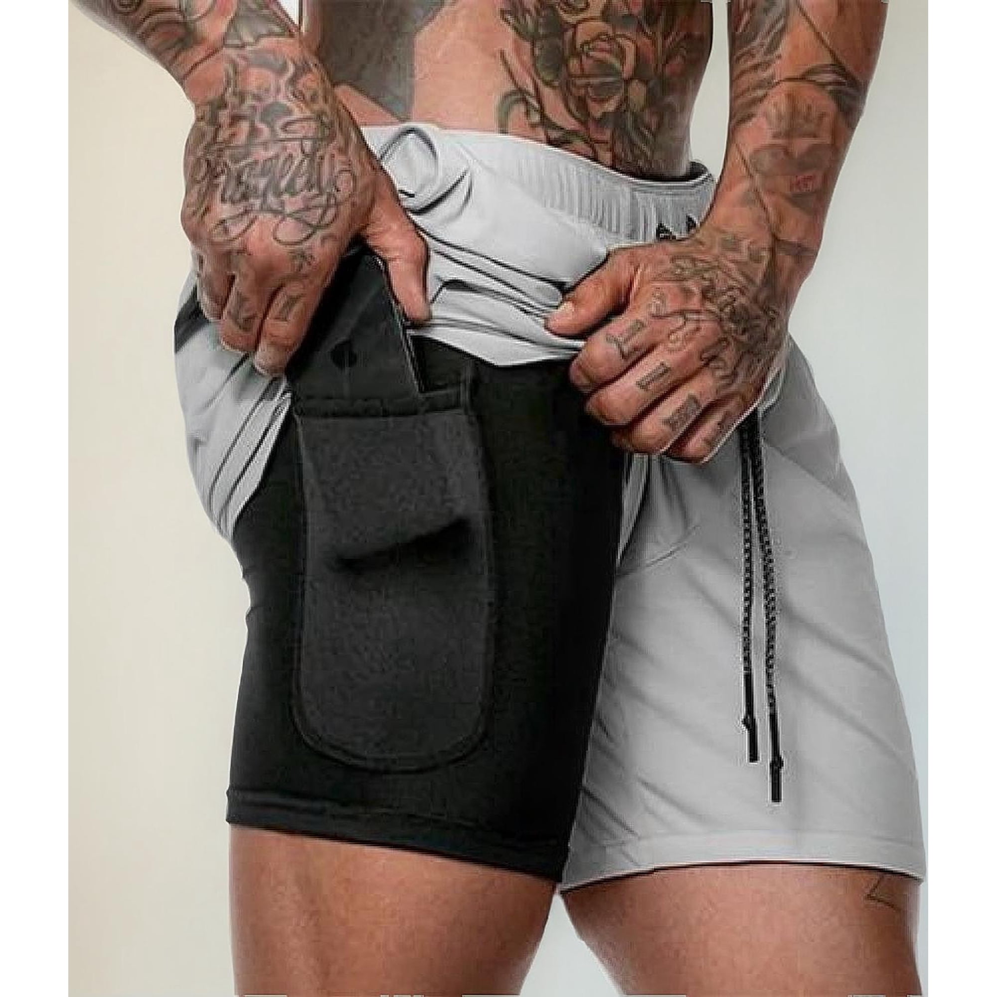 Oem - Short Gimnasio Hombre Con Calza Y Bolsillo Para Celular Gris L