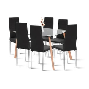 Klik Muebles - Mesa De Vidrio Rectangular 140X90Cm + 6 Sillas Dining Liana - Negras