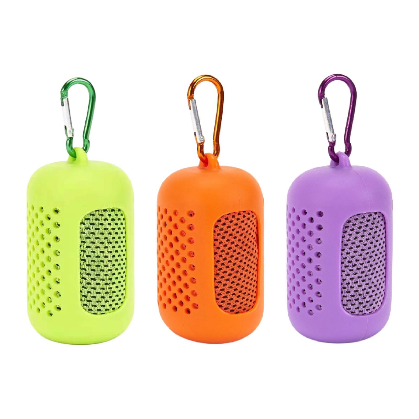 Ioensy - 3 Toallas De Hielo Para Gimnasio, Running, Ejercicio, Secado Rápido, Con Funda, Color Naranja, Verde Y Violeta