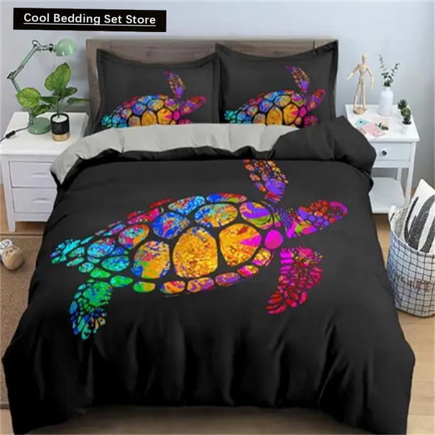 v1132 Bed Sheets Hot Turtles Bedding Sets Anime Sea Turtles HD Bedspread for Teens Girls Fashion Twin Single Queen King Full Size Duvet Cover 3-Piece Bedding Set (1 Duvet Cover + 2 Pillow Shams) Bed S