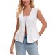 thumbnail image 2 of INSPIRE CHIC Chaleco de Regreso a Clases para Mujer, Chaleco de Mezclilla con Cuello en V, Bolsillos con Parche, Botones, Sin Mangas, Chaqueta de Jean L Blanca, 2 of 6