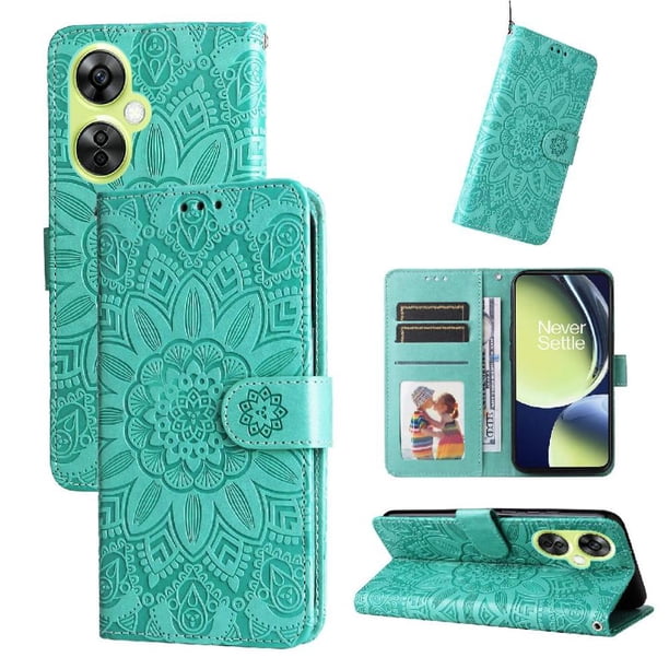 Funda tipo cartera FOXDOCK para OnePlus Nord N30 , diseño girasol en relieve, cuero PU, cierre magnético, soporte y tarjetero