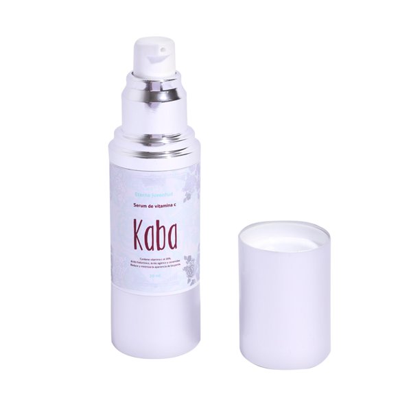 Suero facial Kaba con Vitamina C y Ácido Hialurónico, hidratante e iluminador para manchas oscuras, con 20 % de Vitamina C potenciada, estimula colágeno, astringente natural - 1 oz (30 ml)