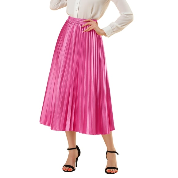 Falda de fiesta plisada midi con cintura elástica metálica para mujer NOMADIC NOOK S Rosa Rojo