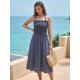 thumbnail image 2 of INSPIRE CHIC Vestido Midi de Mujer con Cuello Halter Verano Cintura Fruncida Vestido de Rayas para Playa y Vacaciones Talla L Azul Oscuro, 2 of 6