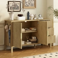 M&Ms - U-Style Modern Wave-Pattern Sideboard With 3 Drawers, Large Storage Buffet Cabinet With Hooks And Extra Center Leg,Suitable For Living Room,Entryway,Hallway.