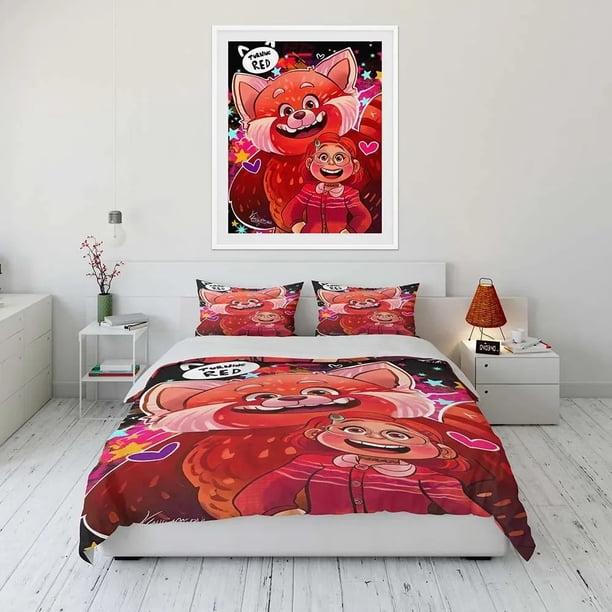 Boy Girls Duvet Cover Gift Turning Red Duvet Cover Pillow Cover Three-Piece Home Bedding Set Room Bedroom Decoration Cute Bed Sheets