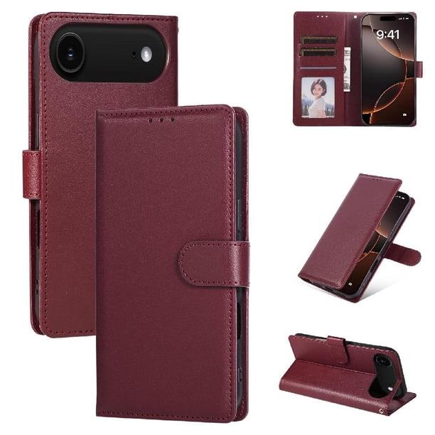Funda Cartera para iPhone Air con Tarjetero, Soporte y Cordón - Protección Rojo