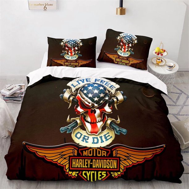 Cover Set Bedding Set Home Textiles Liye Free Or Die Motor Harley Gift3-Piece Bedding Set (1 Duvet Cover + 2 Pillow Shams)