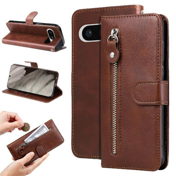 Funda con Cremallera para Google Pixel 8 , Carcasa Cartera de Cuero PU con Soporte y Tarjetero