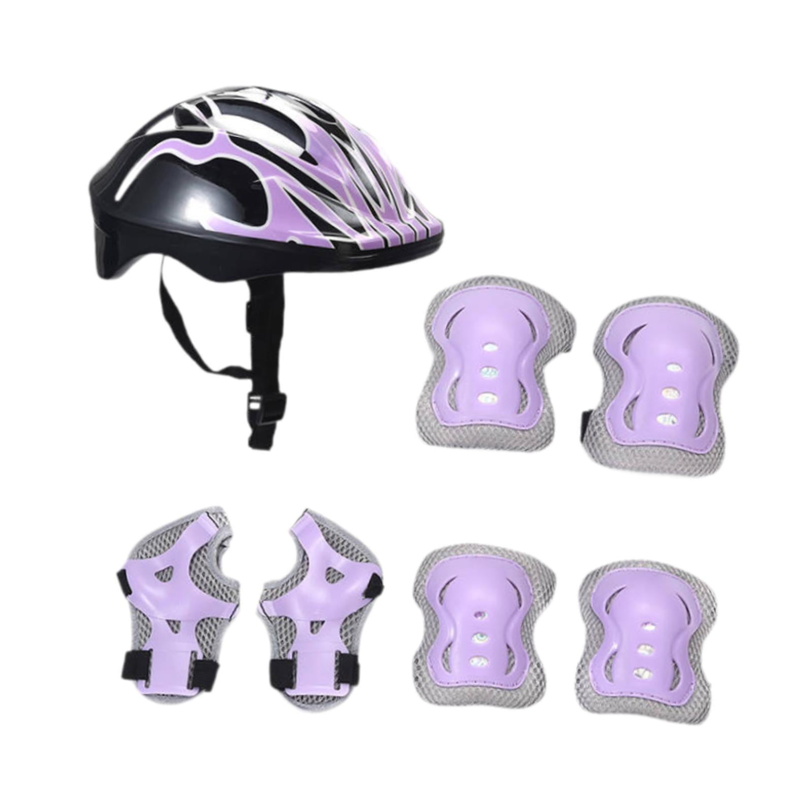 Magideal - Conjunto De Casco De Bicicleta Para Niños Con Coderas, Casco Deportivo Cómodo, Casco De Patinaje Sobre Ruedas Con Muñequeras Para Ciclismo Y Monopatín Púrpura Claro