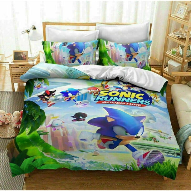 Sonic The Hedgehog Cartoon3 Quilt Duvet Cover Set Comforter Cover3-Piece Bedding Set