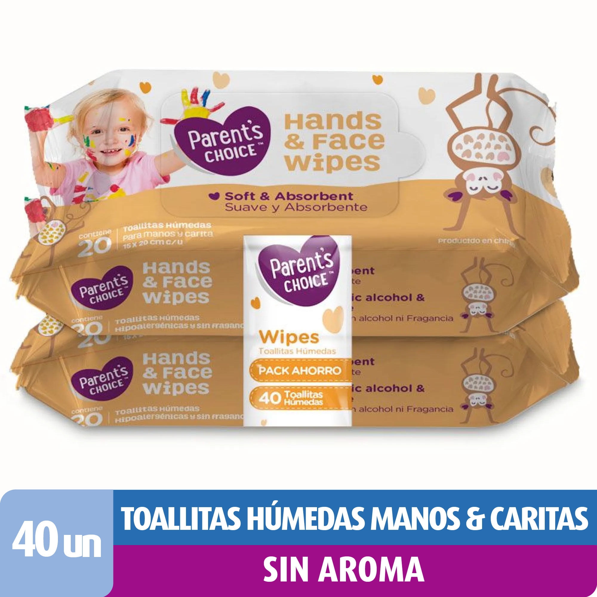 Pack Toallitas Húmedas Manos Y Carita, Baby Wipes 40 Un Parent's Choice
