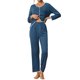 thumbnail image 1 of INSPIRE CHIC Conjunto de Pijama de Mujer de Rayón con Manga Larga y Cuello con Muesca, Ropa de Dormir con Ribete en Contraste, Conjunto de Pantalones Suaves para Estar en Casa L Azul Lago, 1 of 6