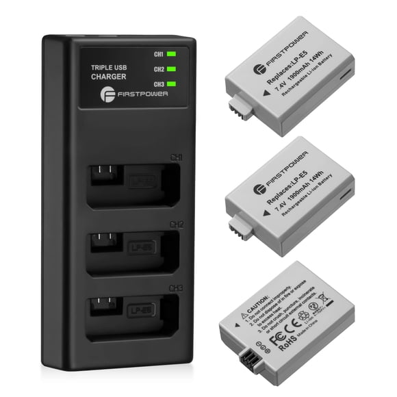 Batería y cargador FirstPower LP-E5 1900 mAh (paquete de 3) Canon
