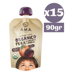 Ama Time - Pack 15X Ama Pure Fruta Manzana Ciruela Orgánico Papilla Compota
