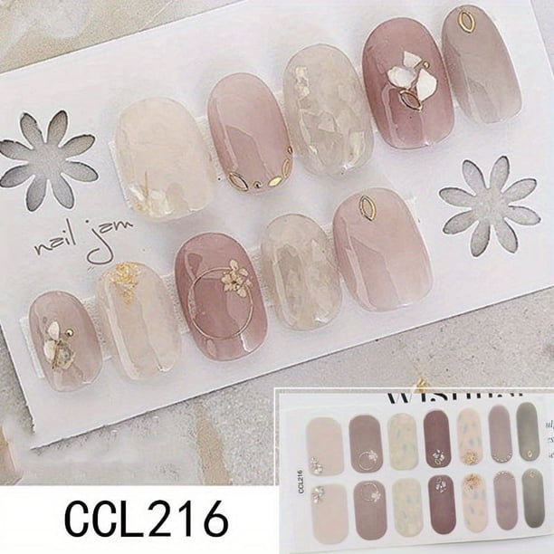 Y2K Fashion Nail Strips Spring Summer Glossy Nail Strips Full Wraps Nail Polish Sticker Self Adhesive Nail Art Decal Strip For Women Nail Art DIY