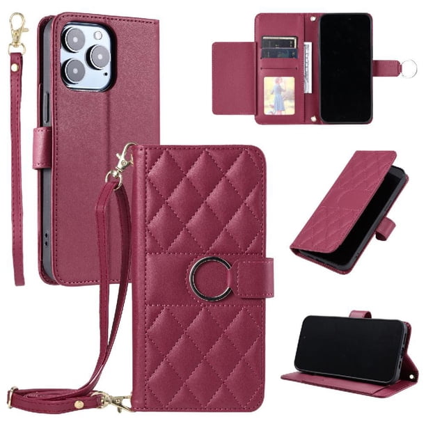 Funda tipo billetera FOXDOCK para iPhone 13 Pro Max – Tapa abatible con correa para mujer