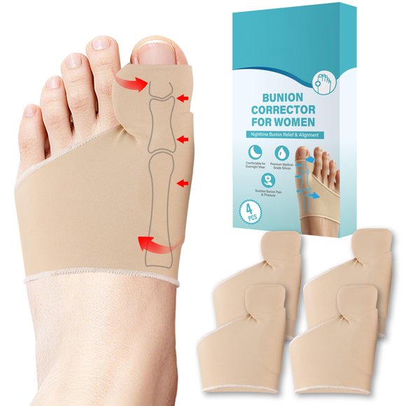 Corrector de juanetes CKOWAJN 4 piezas para mujer, color beige, lavable