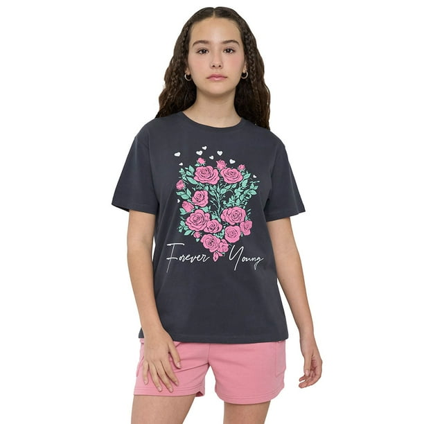 Polera Niña Teen M/C Fun Oversize Gris Oscuro Corona