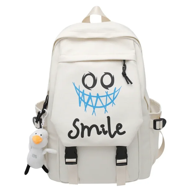 Funny emoji pattern campus backpack, large capacity travel backpack, Korean Japanese style bag