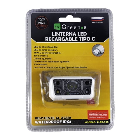 Green E - Linterna Cintillo Recargable Puerto C 300 Lumenes