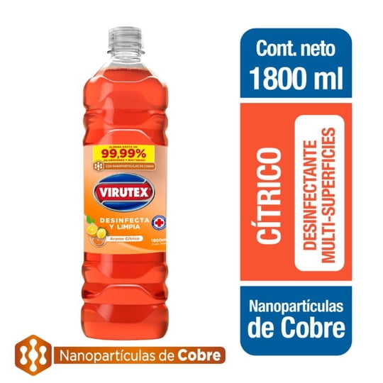 Limpiador Desinfectante Líquido Cítrico Con Nanopatículas De Cobre Botella 1800 ml Virutex