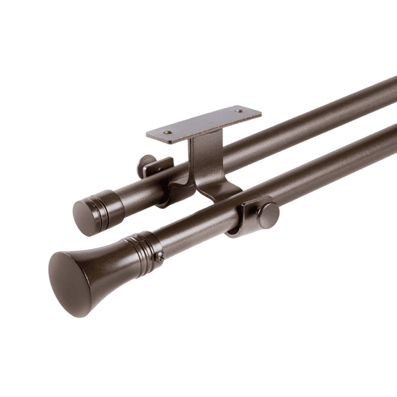 Set Doble De Barras Para Cortina Extensible 170-320 Cm De Metal Diámetro 16/19 Mm Soporte De Techo Terminal Cónico Color Café