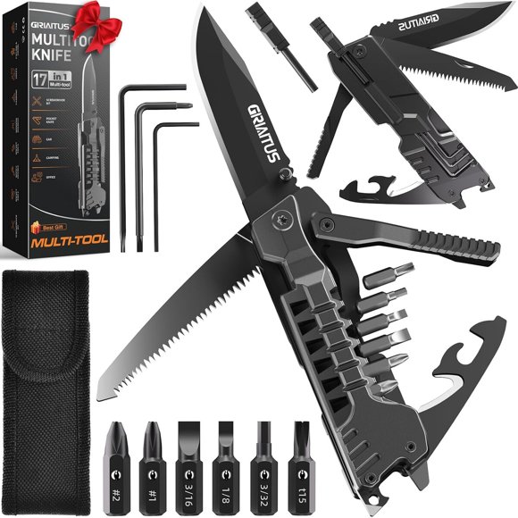 Cuchillo multiherramienta 17 en 1 con encendedor, abrebotellas y silbato