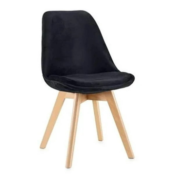 Silla De Comedor Tulip Tapizado Terciopelo O Felpa Con Base Madera - Negro