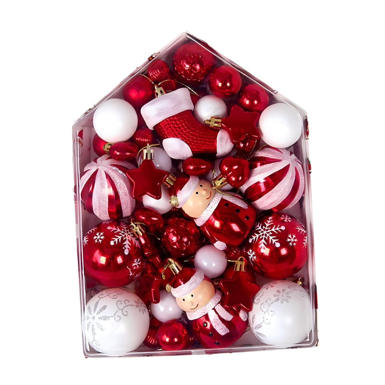 Magideal - 72 Uds Decoraciones Para Árboles De Navidad Bolas De Navidad Conjunto De Adornos Colgantes Gotas Para Porche Guirnalda Hogar Aniversario Interior Rojo Blanco