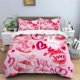 thumbnail image 1 of 3 piece matte polyester bedding set, skin friendly, warm, comfortable, warm pink surface, red lip print with a heart pattern, 1 of 4