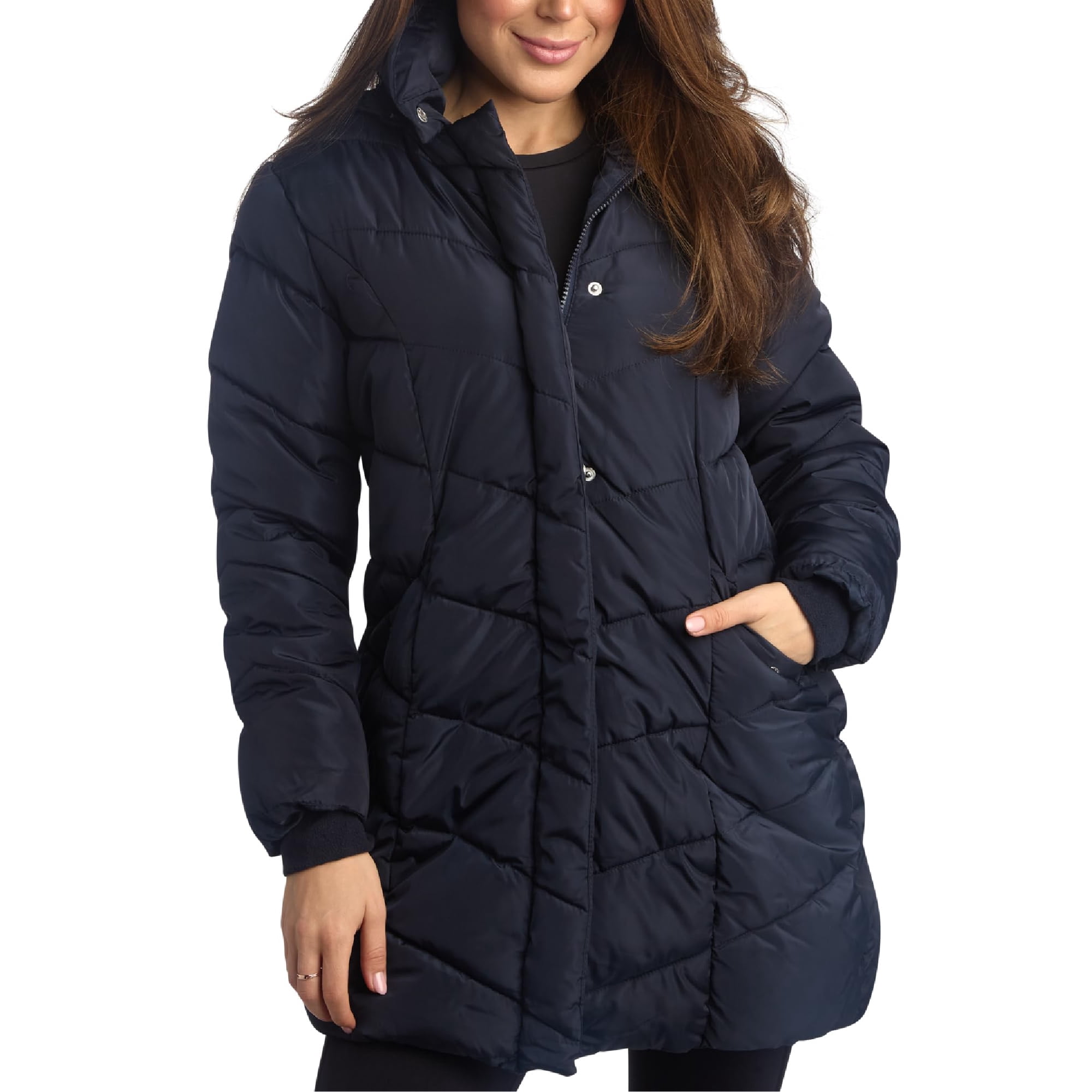 Chaqueta Steve Madden Long Chevron Acolchada Azul Marino Para Mujer