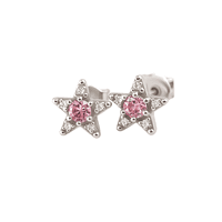 Joyas Adonis - Aros Estrella Con Circón Rosado Plata 925