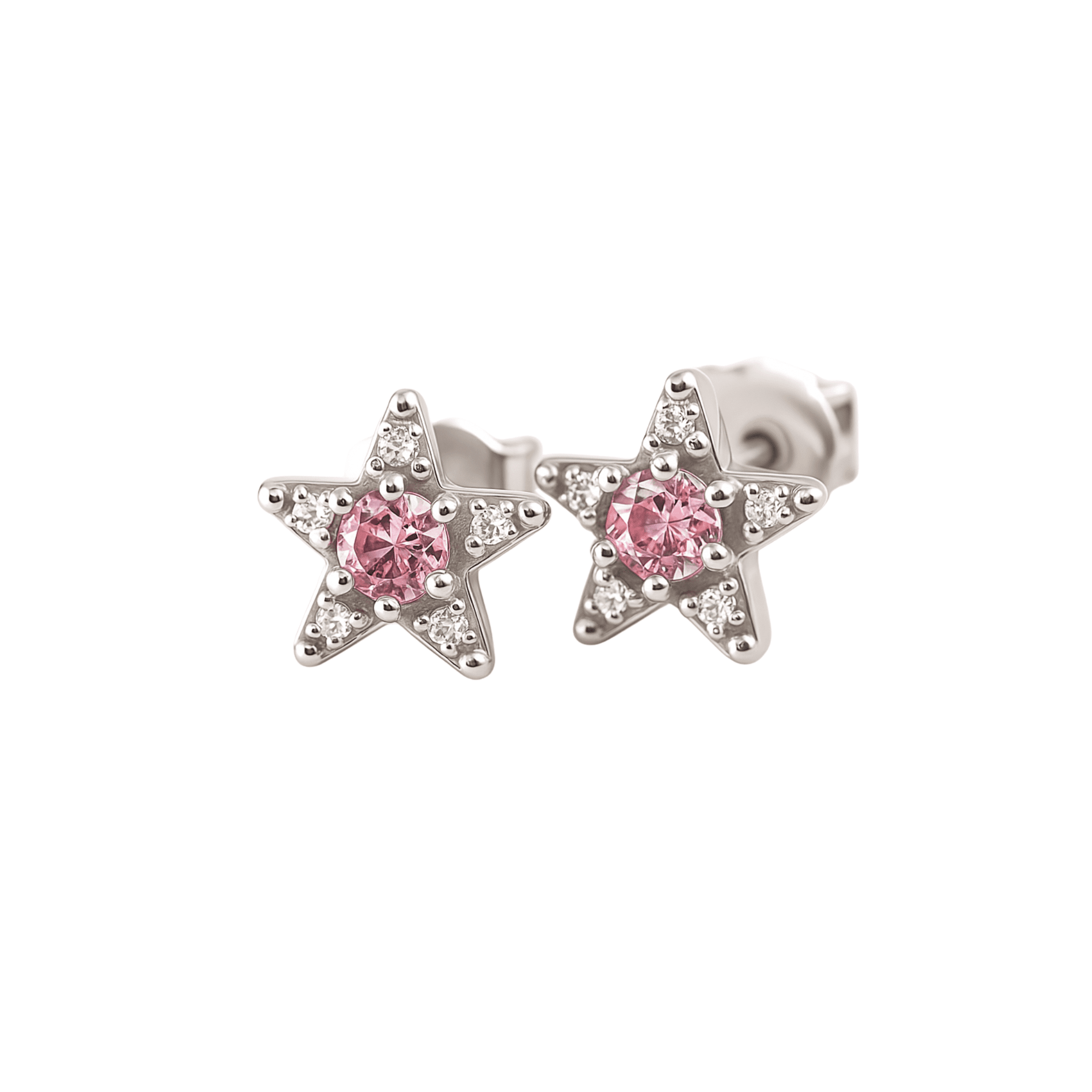 Joyas Adonis - Aros Estrella Con Circón Rosado Plata 925
