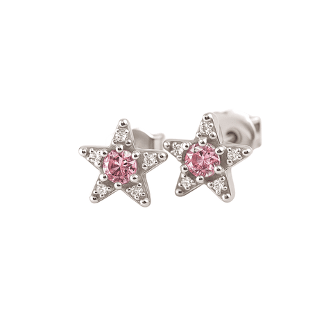Joyas Adonis - Aros Estrella Con Circón Rosado Plata 925
