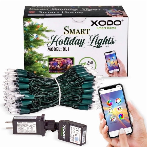 Guirnalda de Luces LED Xodo 35 Pies 100 Bombillas RGB Transparente Wi-Fi
