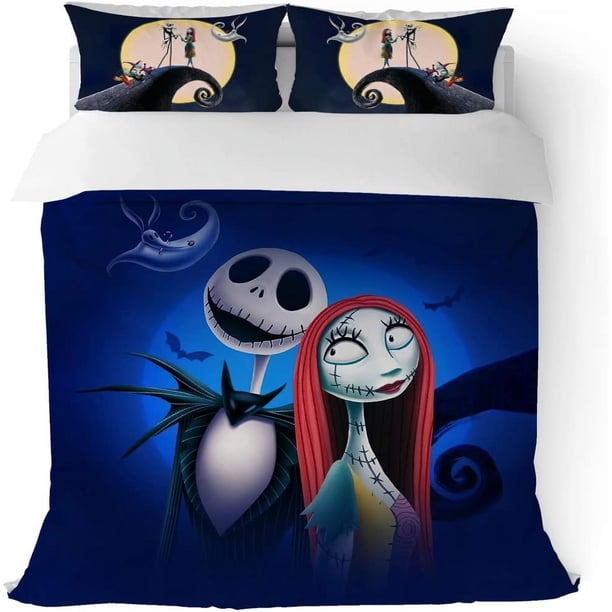 Nightmare Christmas Duvet Cover Quenn Size Set Her Jack His Sally Bedding Set 3 Pieces Soft Microfiber Quilt Cover
