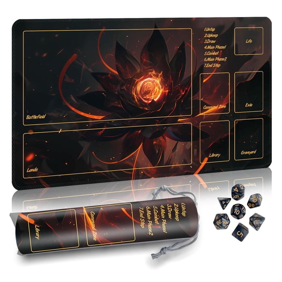 Tapete de juego Partypda para MTG, TCG y DND con bolsa de almacenamiento y 7 dados