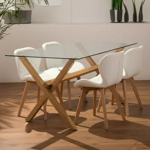 Pandalino - Comedor Moderno Mesa Xinia 130X80 + 4 Sillones Rubik Blanco